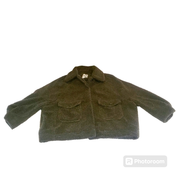 ZARA Jackie Army Green Oversized Teddy Faux Sherpa Cropped Jacket/Coat Women's M - Picture 9 of 12
